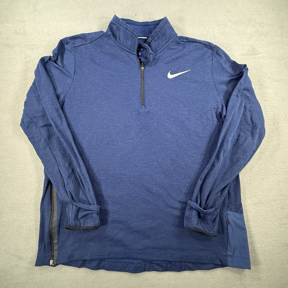 Nike Running Blue XL Long Sleeve Half Zip Blue Shirt Thumbholes Pullover Fleece